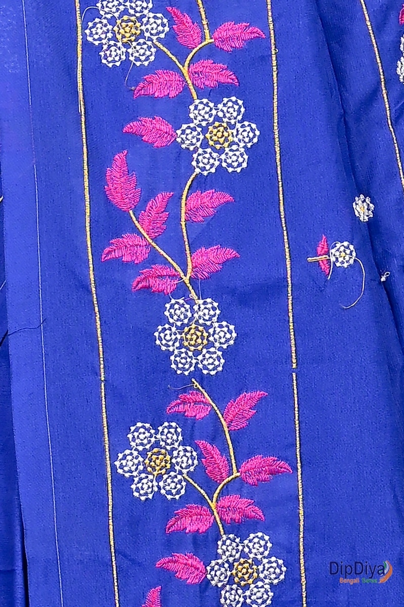 Blue Cotton Blended Paraya Embroidery Handloom saree (302)